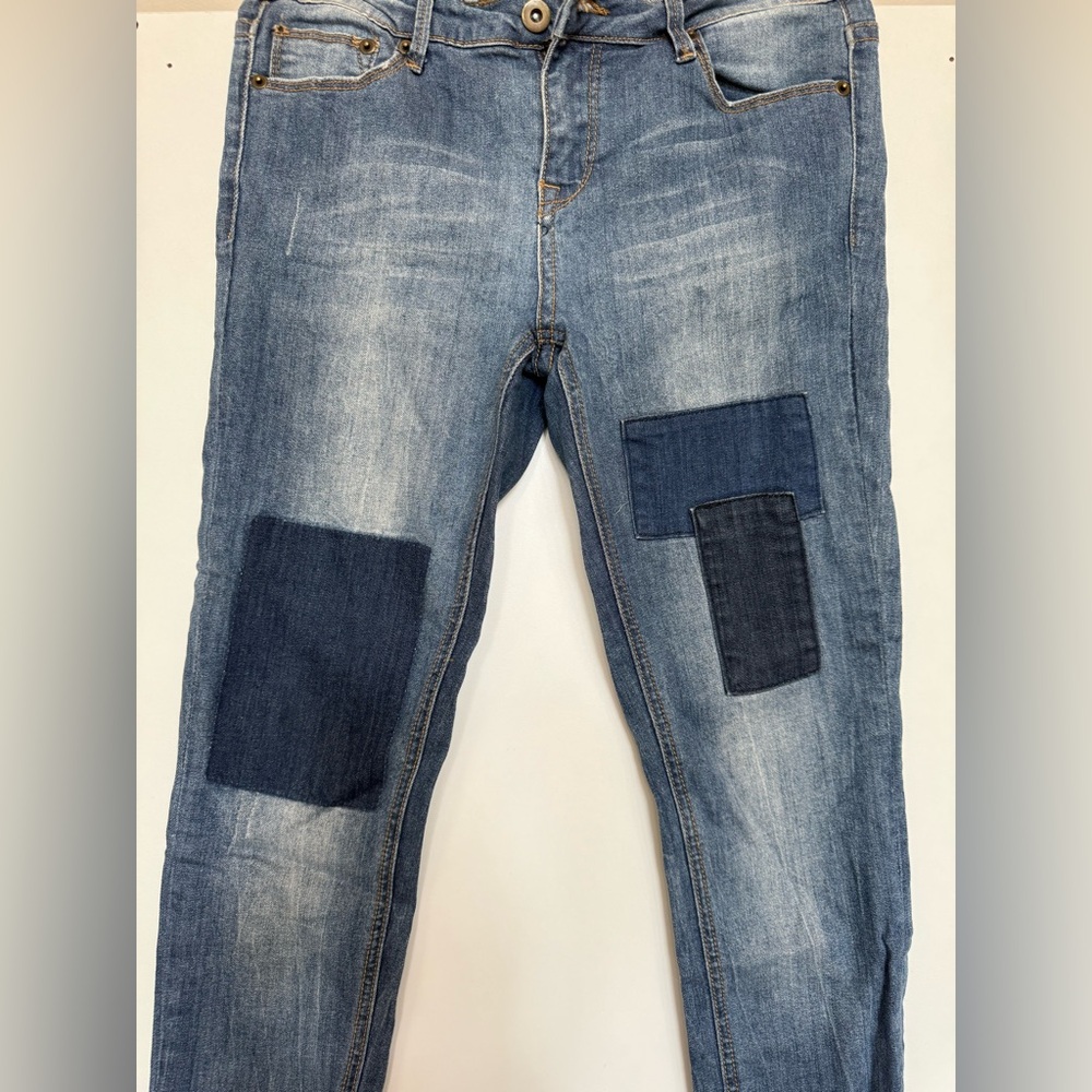 Forever 21 Blue Relaxed Denim with Unique Knee Patches